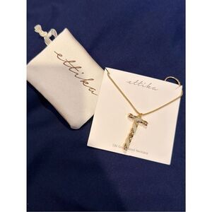 ettika Gold T Pendant Necklace with Sparkling Accents